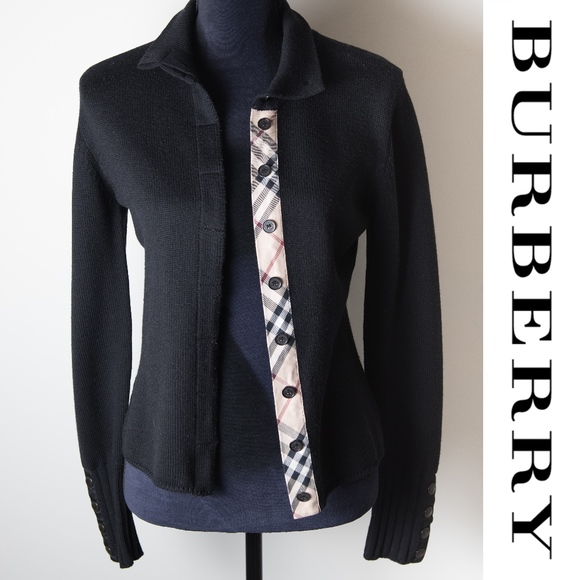 Burberry Sweaters - Burberry London Black Cardigan Medium Tartan Plaid